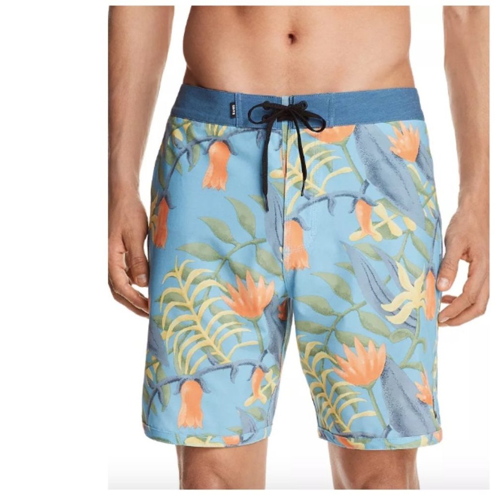 BANKS JOURNAL Floral Print Board Shorts Trunks Blue New NWT Large 34 Men’s L